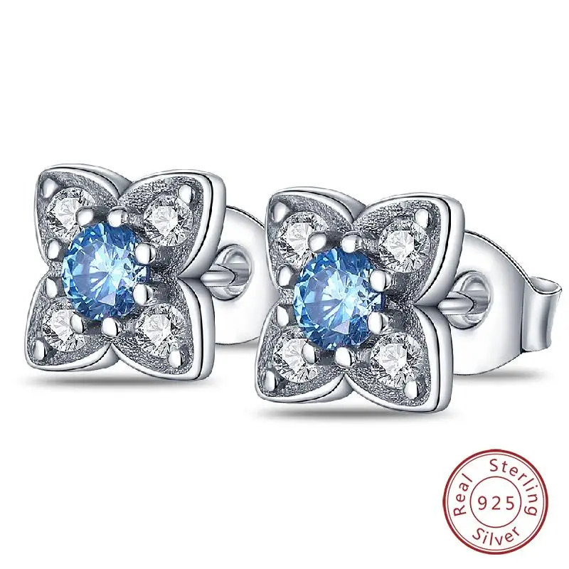 925 Sterling Silver Lotus Zircon Drop Earrings Women Wedding Classic Jewelry