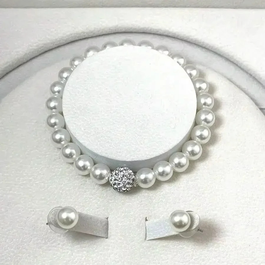 3PCS Pearl Jewelry Set Necklace Bracelet Earring Stud Gift Set For Women