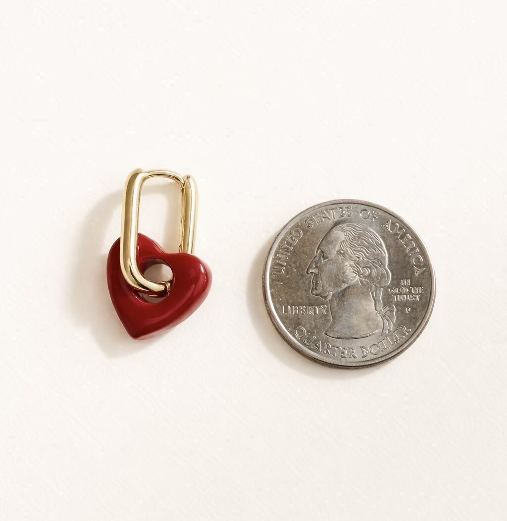 Red Heart Earrings Hoop,Gold Cute Jewelry Gift, Valentine Jewelry For Her 066