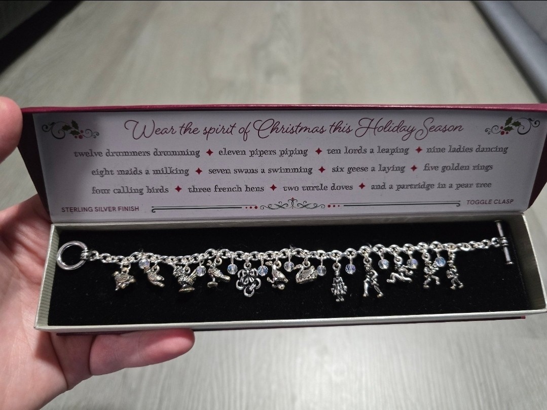 12 Days of Christmas Charm Chain Bracelet w/ Sterling Silver Dangle Charms