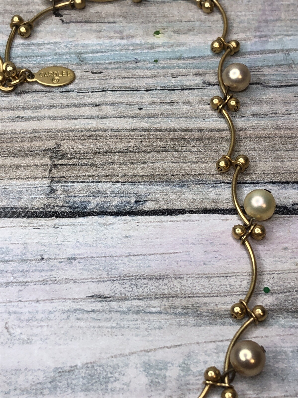 Carolee Bar Bell Necklace Pearl Gold Tone Choker 15″