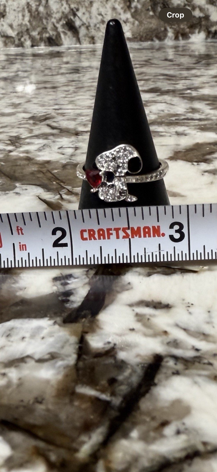 V345 S925 STERLING SILVER CZ SNOOPY RED HEART RING SZ8