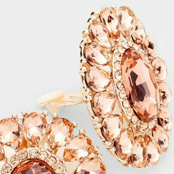Peach Marquise Crystal Oval Clip On Earrings Design Fashion Jewelry Womens 1.6″
