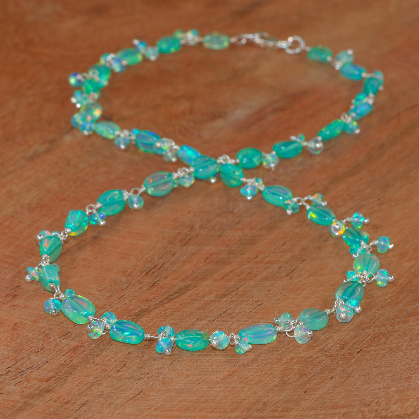 Genuine Green Opal Gemstone Tumble Beads Necklace, Multifire Green Opal Beads