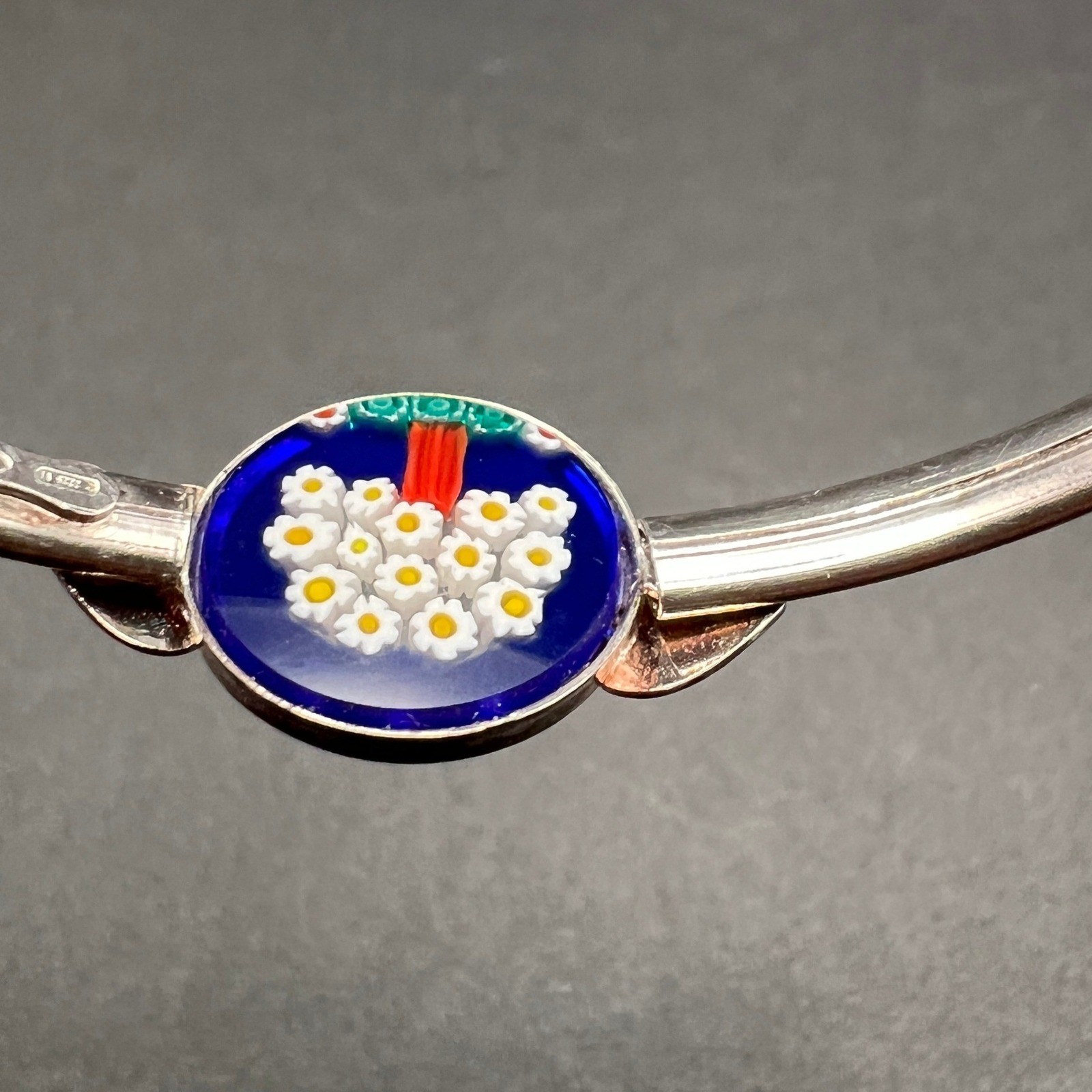 Vintage Art Glass Bracelet Silver Plated Blue Millefiori Tree Italy 6.75″