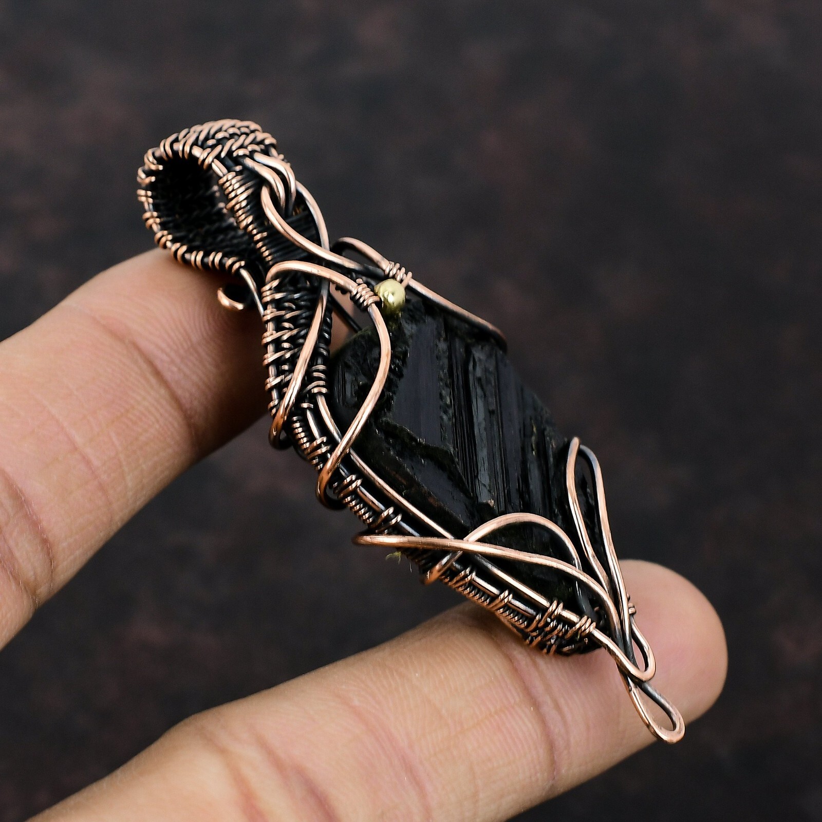 Gift For Her Black Tourmaline Rough Wire Wrapped Pendant Copper Jewelry 2.83″