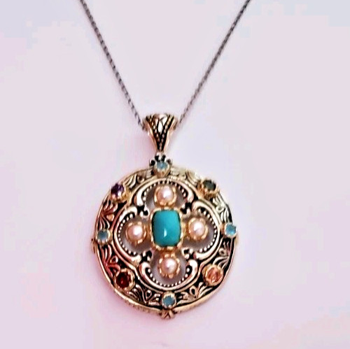 Semi-precious gemstone pendent CZ stones pearls .925 gold vermeil necklace