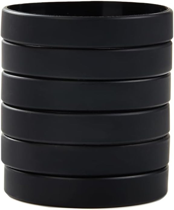 Eco-Friendly 6pcs Black Silicone Bracelets, Youth Size 7″ for All Occasions