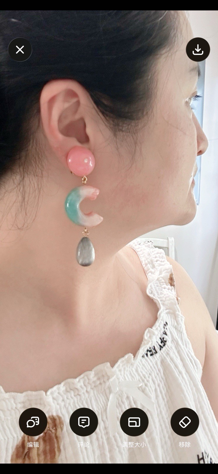 Pink & Mint Marbled C-Shaped Clip-On Earrings Statement Dangle Earrings