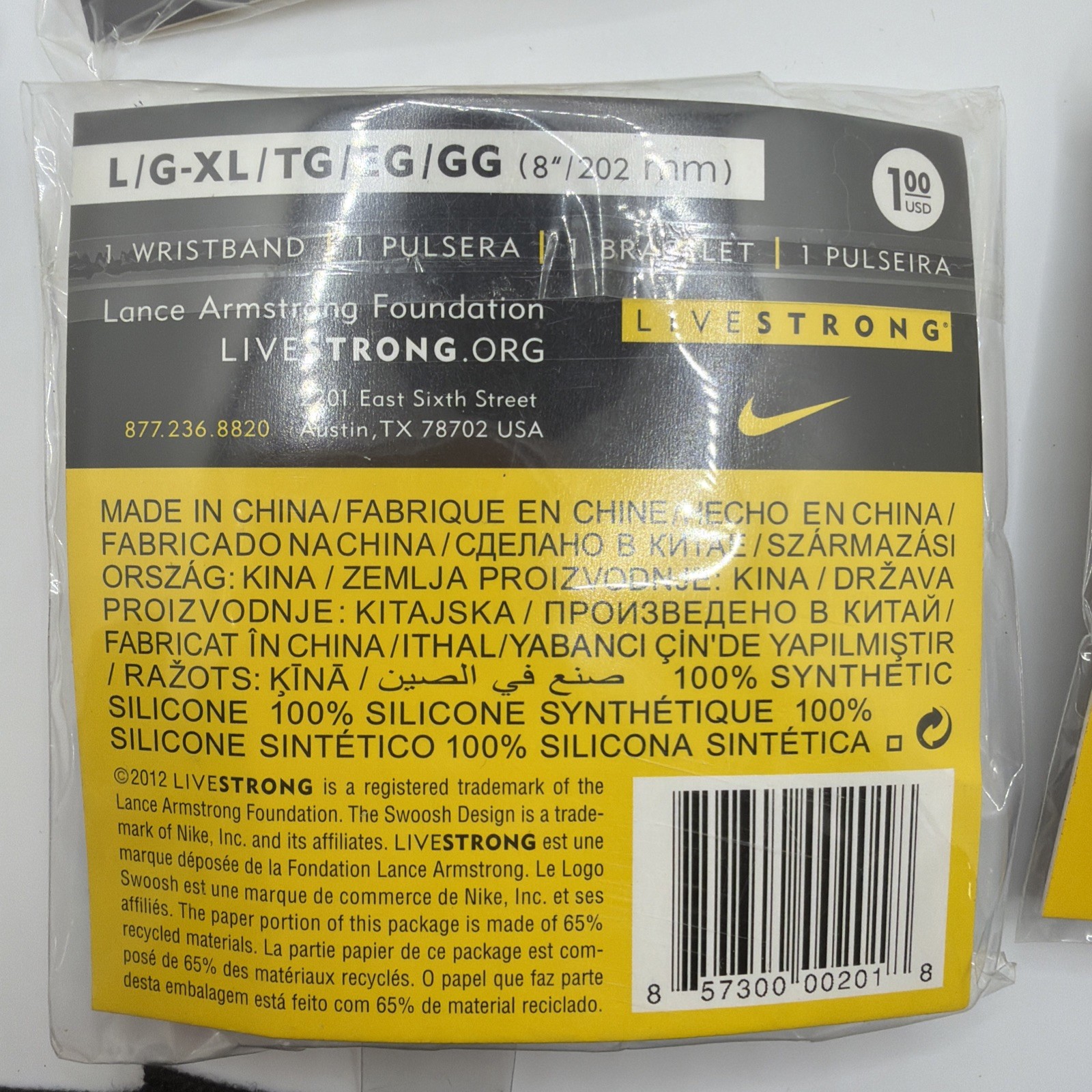LIVESTRONG Wrist Bracelets – Lot Of 8 – Nike Lance Armstrong – 2 Large & 6 XS