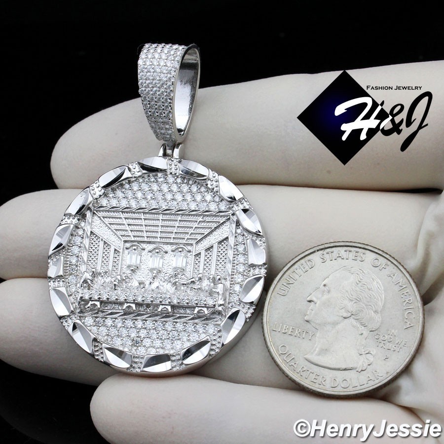 MEN SOLID 925 STERLING SILVER MOISSANITE LAST SUPPER JESUS ROUND PENDANT*SMP565