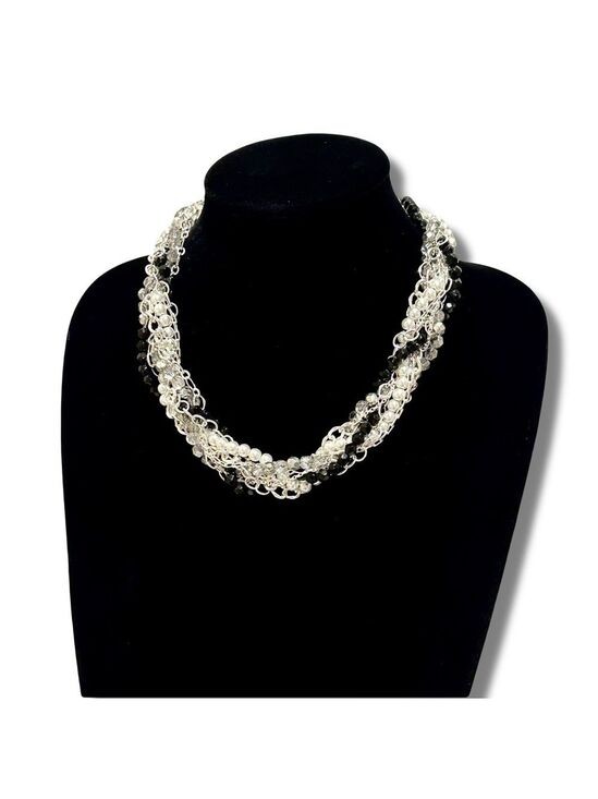 White House Black Market Multi-Strand Twisted Pearl, Black Bead & Crystal NWT