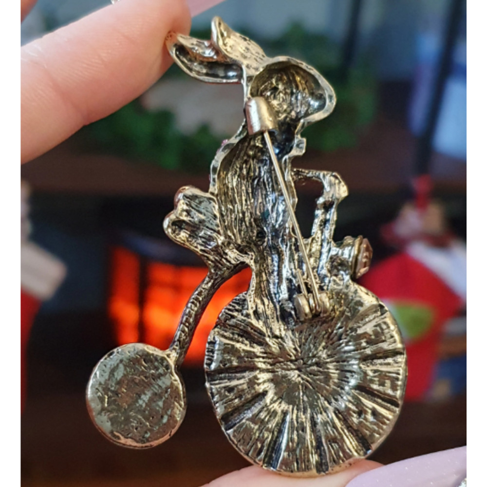 Easter Spring Bunny Brooch Rhinestone Riding Rabbit Animal Pin Gift Jewelry USA