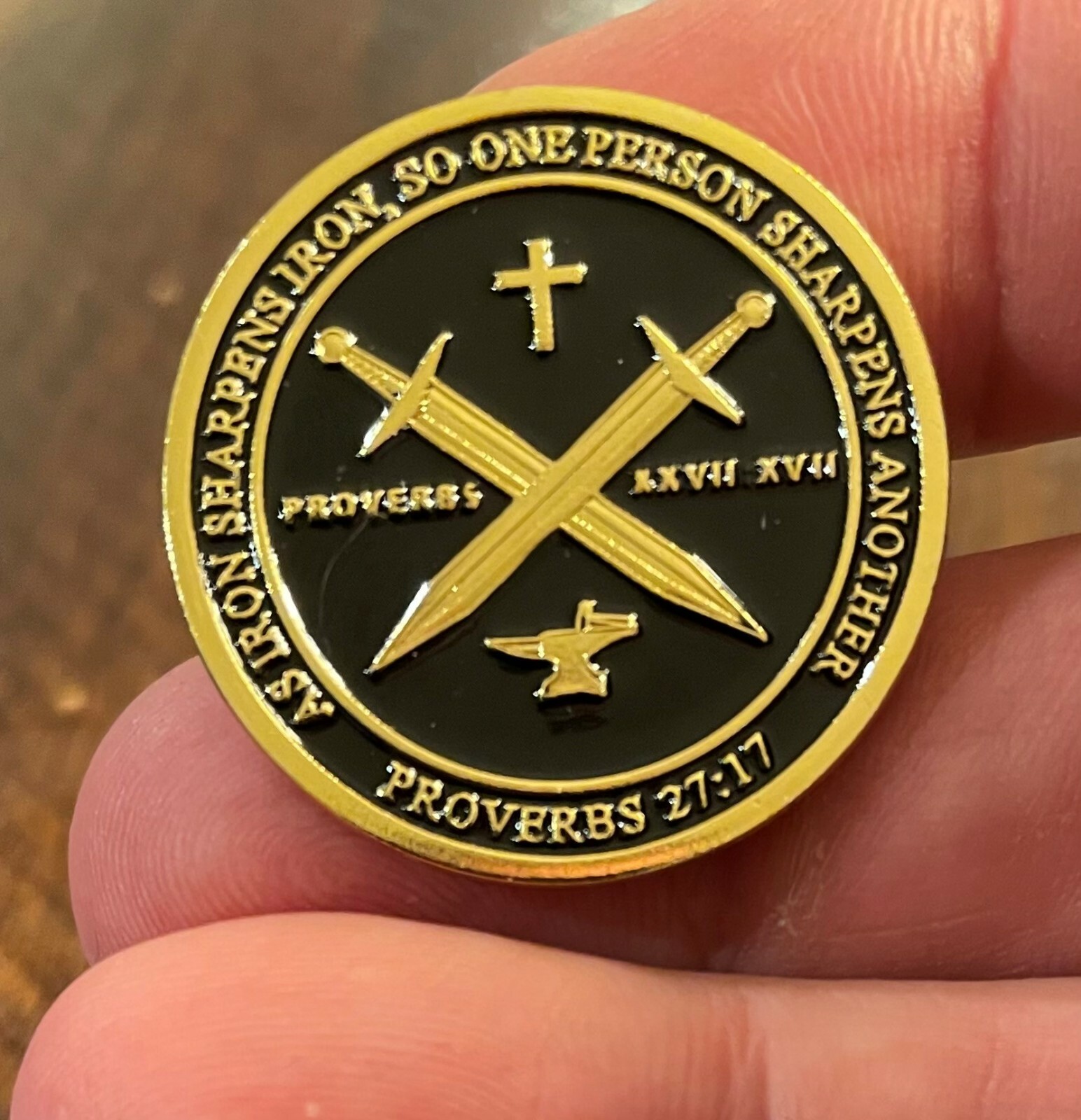 Armor of God Swords Crossed Anvil Iron Sharpens Iron Lapel Pin Proverb 27:17