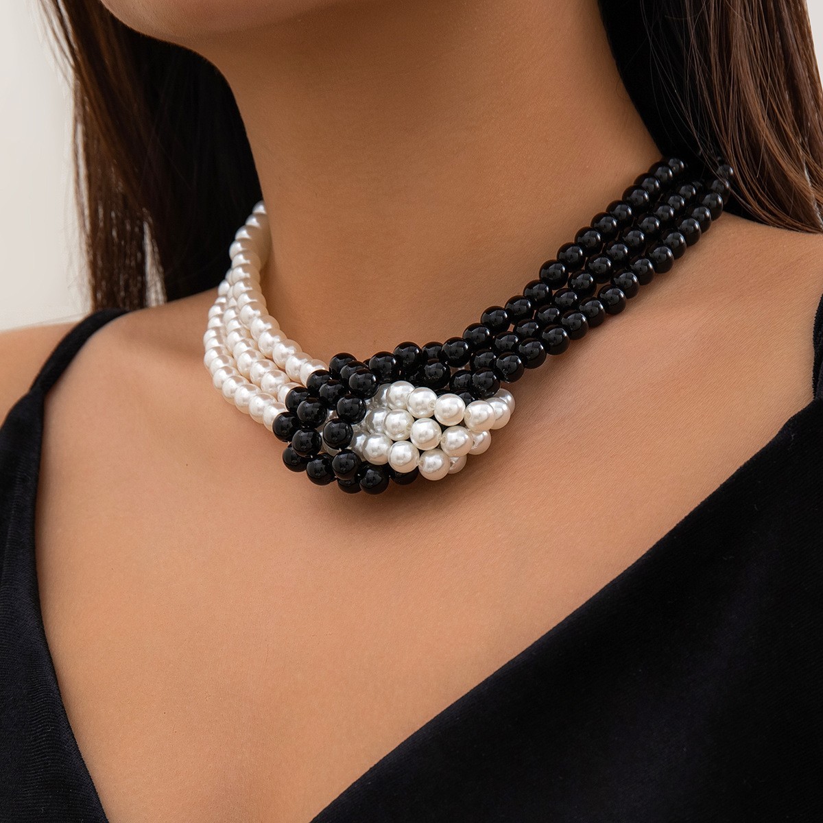 Multi Layer Faux Pearl Twisted Knot Choker Necklace Statement Bridal Elegant