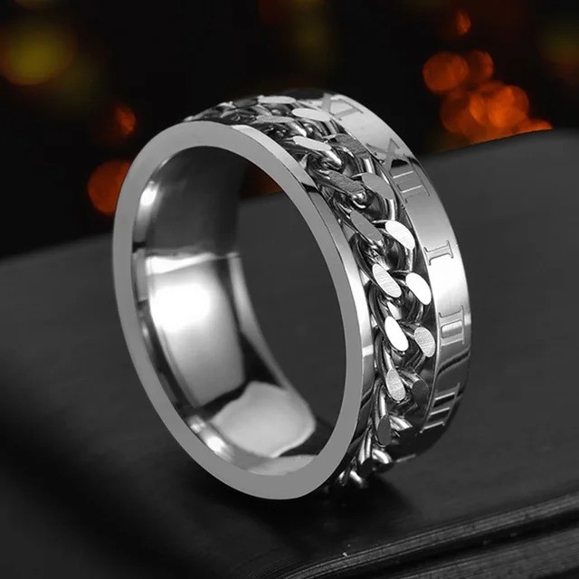 Stainless Steel Multicolor Rotating Spinner Round Chain Ring Unisex, Women, Men