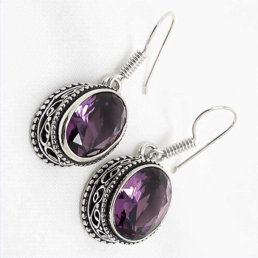 African Amethyst Gemstone 925 Sterling Silver Handmade Jewelry Earrings 1.60″
