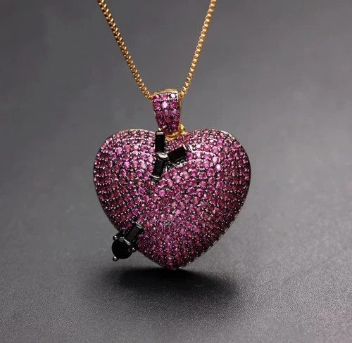 18K Gold Plated Lab Pink Sapphire Heart Pendant Necklace Earrings Valentine Gift