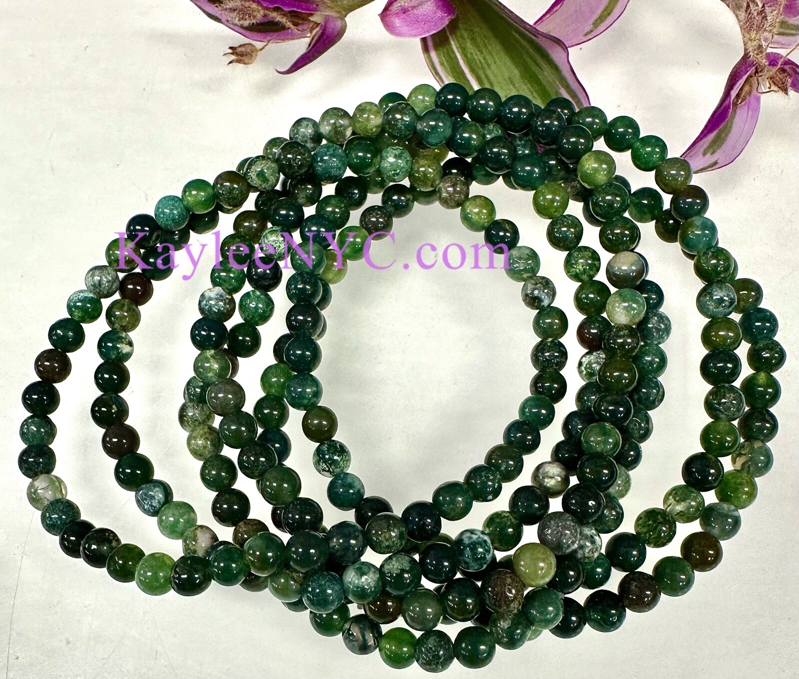 Wholesale Lot 6 Pcs Natural Moss Agate 4mm 7.5” Crystal Stretch Bracelet