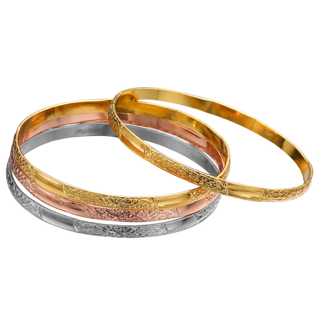 12pc/Set Women’s Tri-Color Gold Silver Rose Gold Stainless Steel Bangle Bracelet