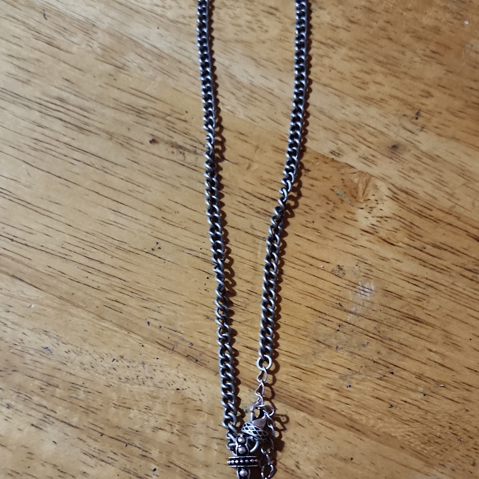 Silver Tone Cable Chain Necklace Religious Shield Charm Pendant, No Stone