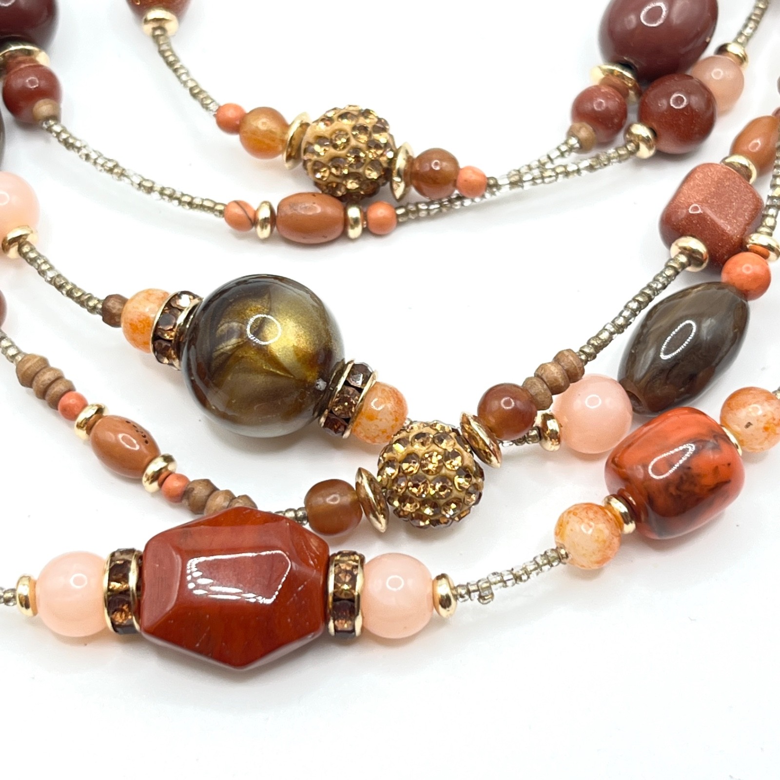 Chico’s Multi Strand Warm Orange Red Pink Mixed Materials Boho Necklace 20″