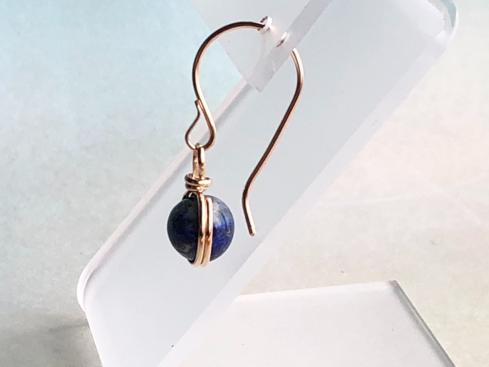 Gold Filled and Lapis Lazuli Earrings, Lapis Lazuli Modern Dangle Earrings