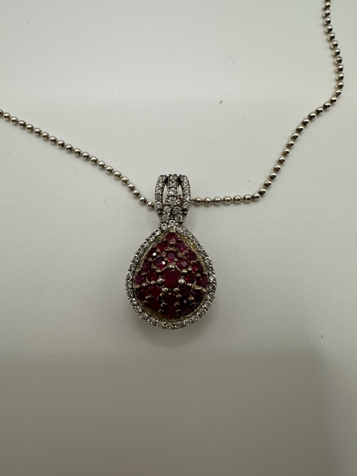 New Without Tags YGI Italy 925 Silver Cluster Ruby Pendant W/Clear CZ Necklace