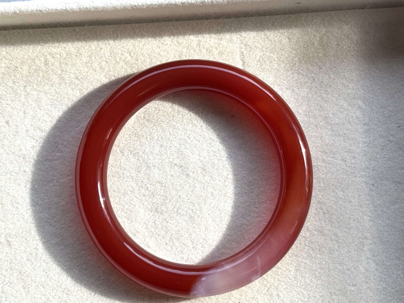 57mm Chunky Carnelian Red Agate Bangle 10.5mm Full Round with White Cloud Accent