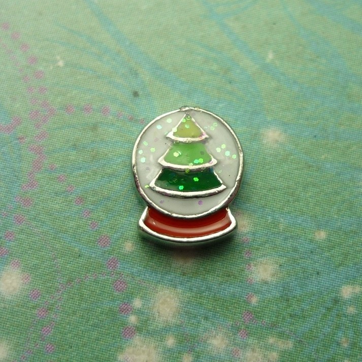 Christmas Tree Snow Globe – Red Base – charm for floating story lockets – Charm