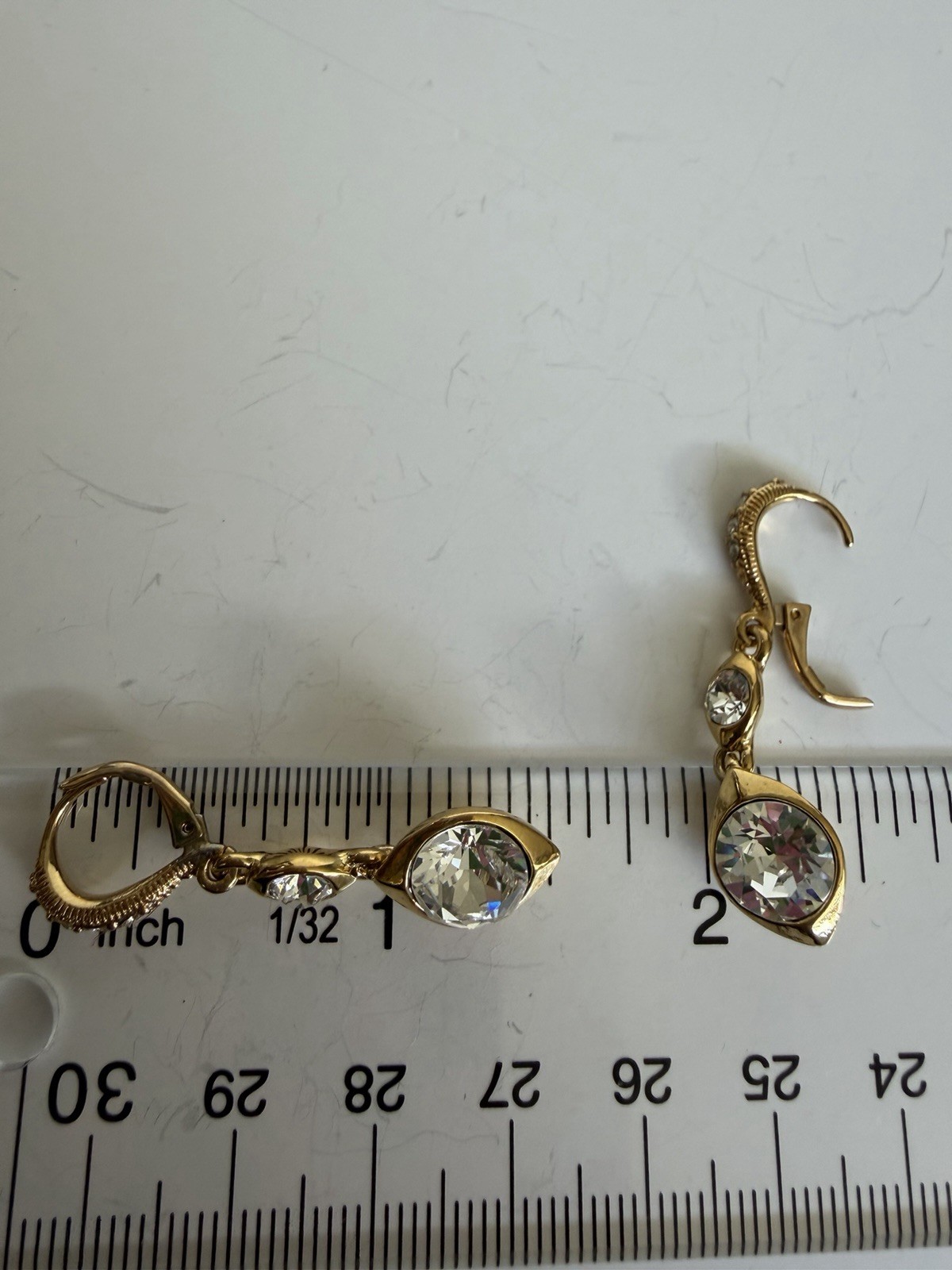 Givenchy Gold Tone Swarovski Crystal Double Drop Teardrop Leverback Earrings
