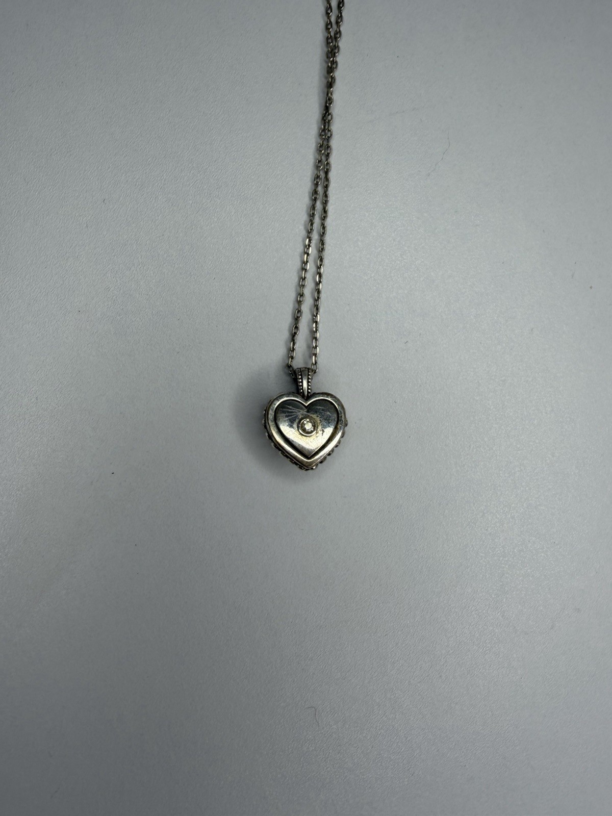Brighton Heart Locket Necklace Silver Tone with Earrings- Adjustable Chain 20’’