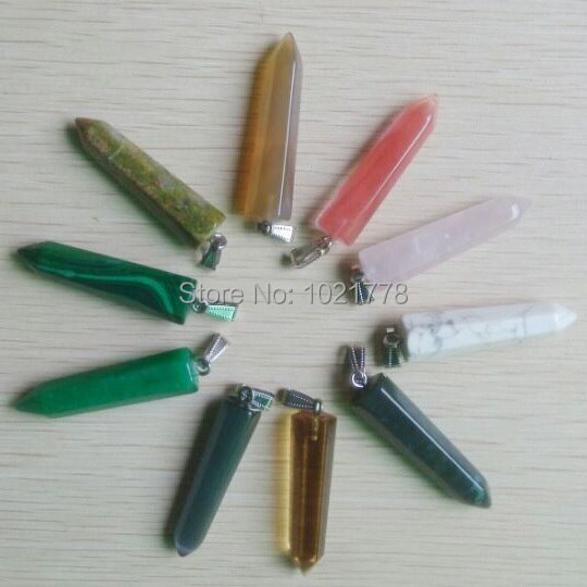 Mixed Natural Stone 24pcs/lot Hexagonal Pillar Point Pendants DIY Jewelry Making