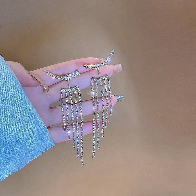 Tassel Earrings Dangle Bride Earrings Drop Wedding Jewelry Shiny Tassel Bling