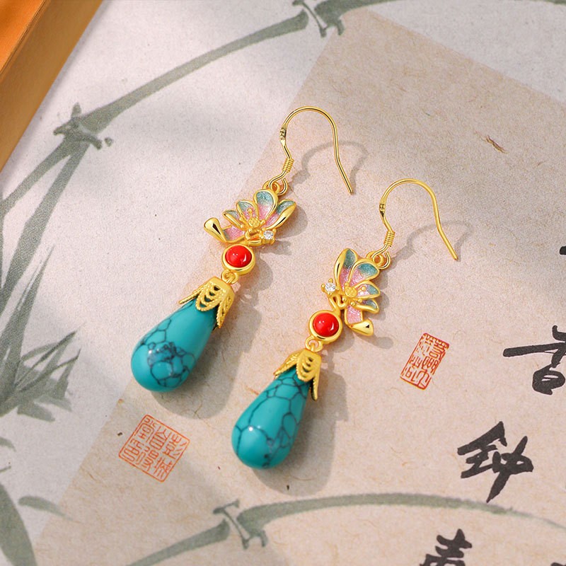 New Chinese Style Butterfly Tassel Earrings Guochao Faux Turquoise Accessory