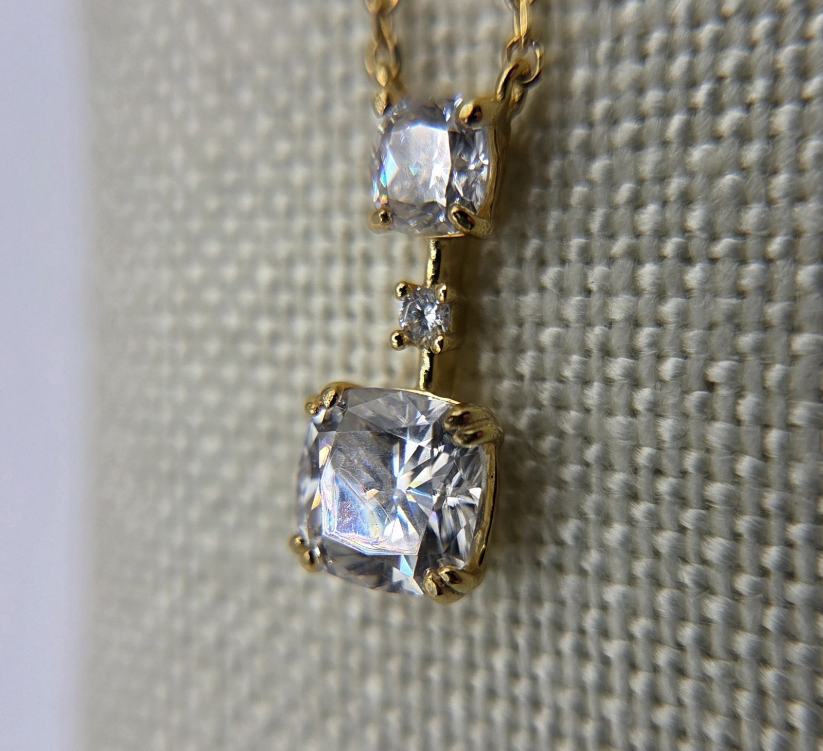 18K Yellow Gold Plated Moissanite Cushion Cut Pendant Necklace