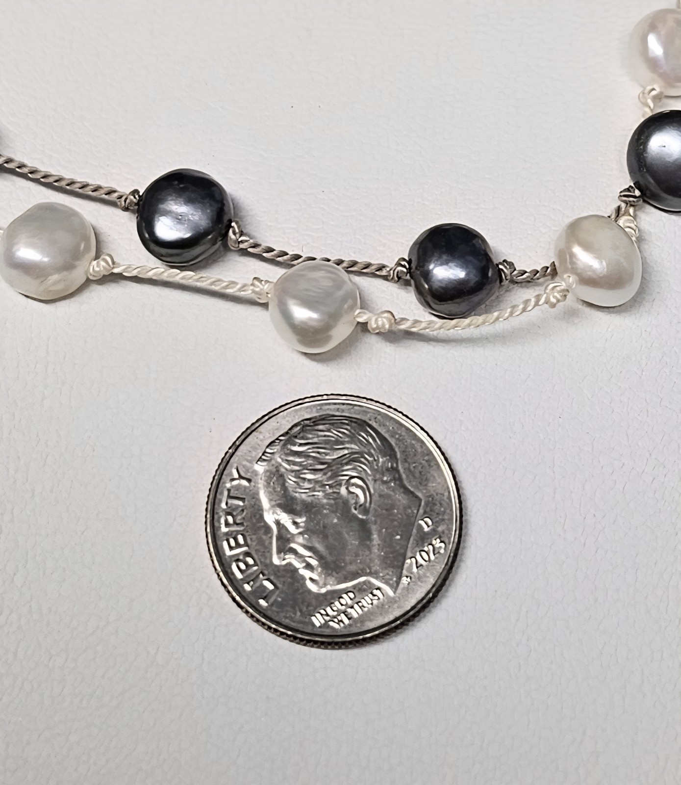 Two Strands Fresh Water Pearl Necklaces Approx 7 mm. 15 1/2″ Black And 16 1/2″