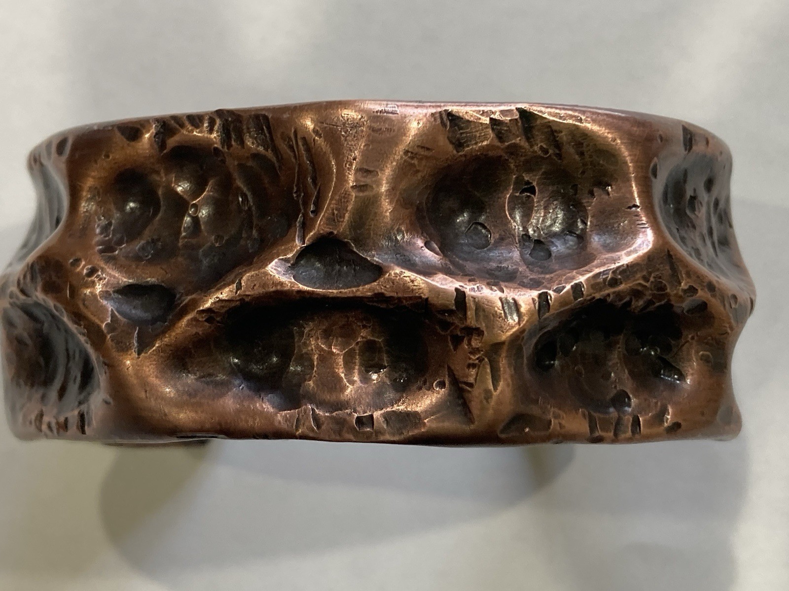 Hammered Brutalist air chased Copper Metal Cuff Bracelet, Solid Copper size 7
