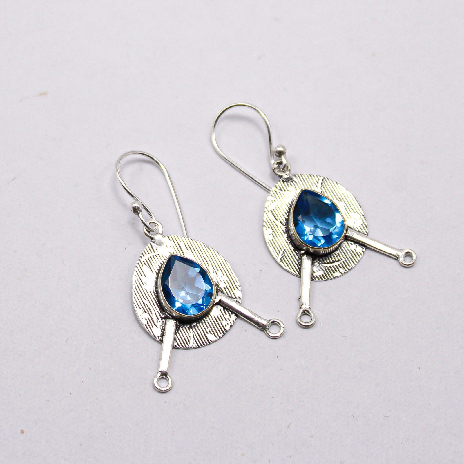 Swiss Blue Topaz Gemstone Earrings 925 Silver Handmade Jewelry 1.86″ For Girls