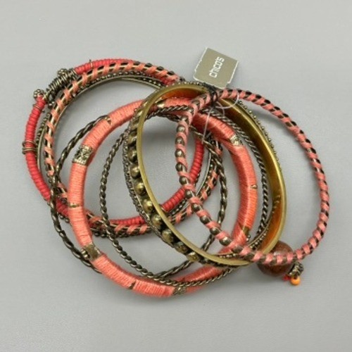 Chico’s Bracelet Women Pink Boho Stacked Bangle Set Beaded Thread Wrapped 8 In
