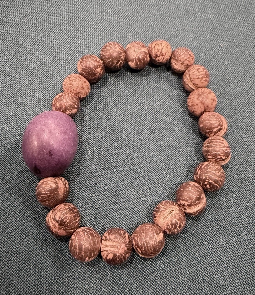 Handmade Wood Bracelet Lot 3 Pc Adjustable Stretch Purple Bead Boho Natural
