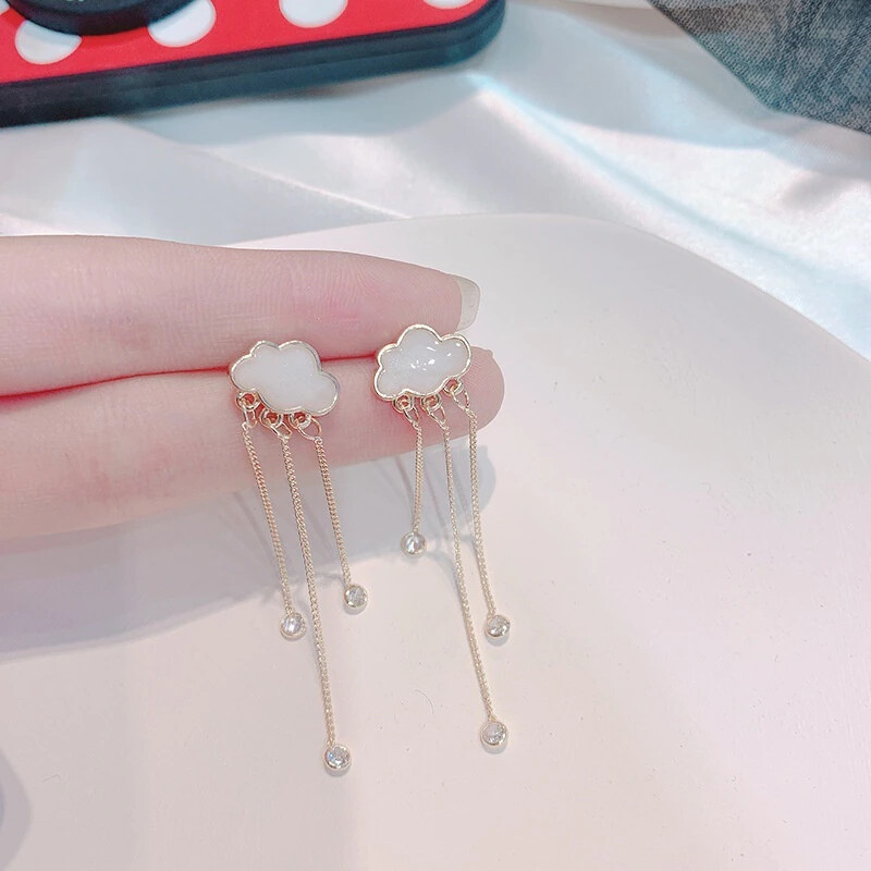 Cloud Dangle Earrings three dangle cz Gold White Designer earrings Gold sky rain