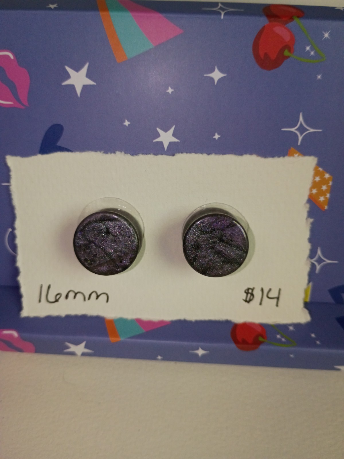16mm Handmade Purple and Gray Mica Resin Ear Gauges | Shimmering Round Plugs