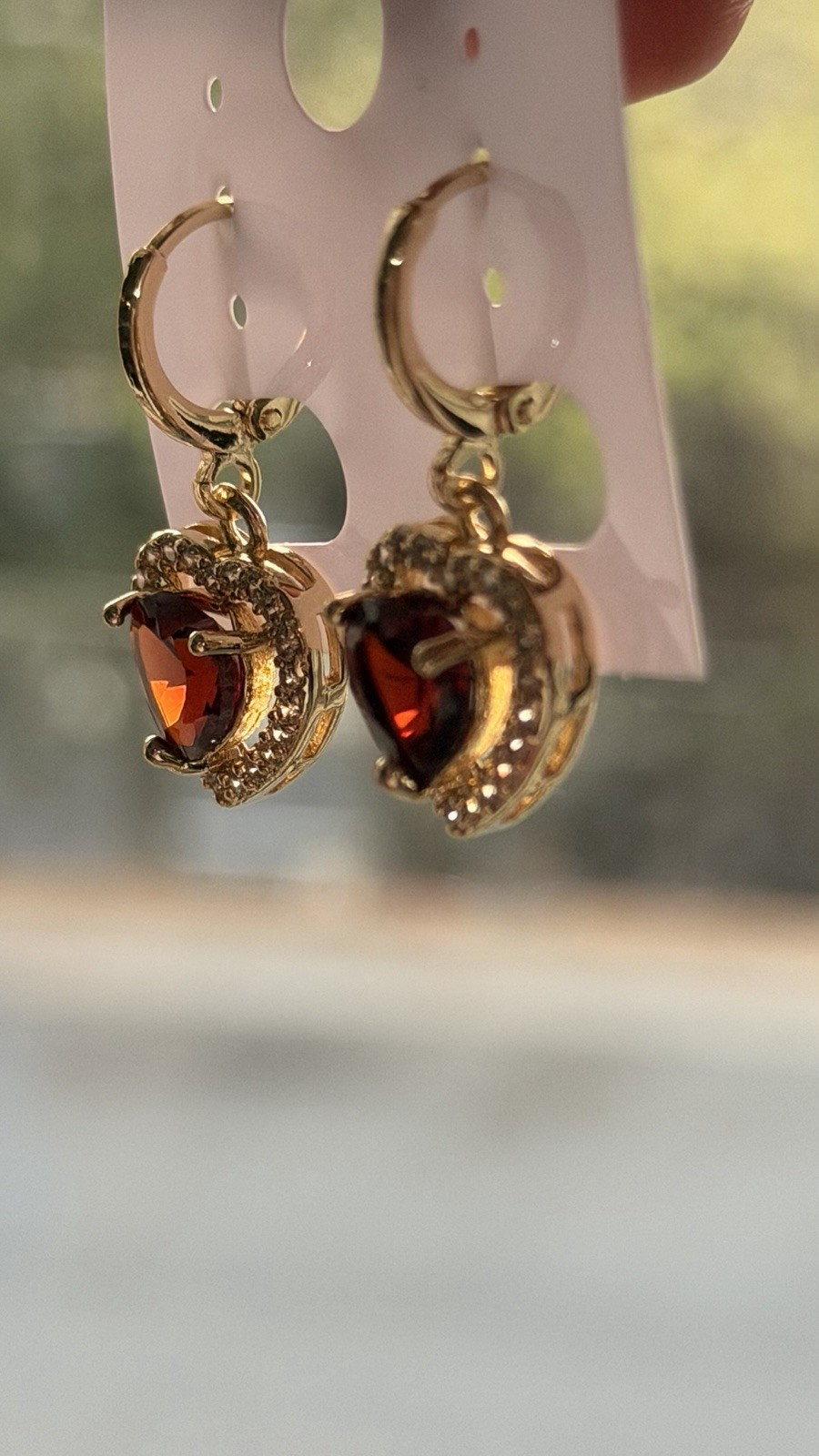 Red Heart Shaped Stud Earrings! Elegant And Cute. 14K Gold Plated! For Daily Use