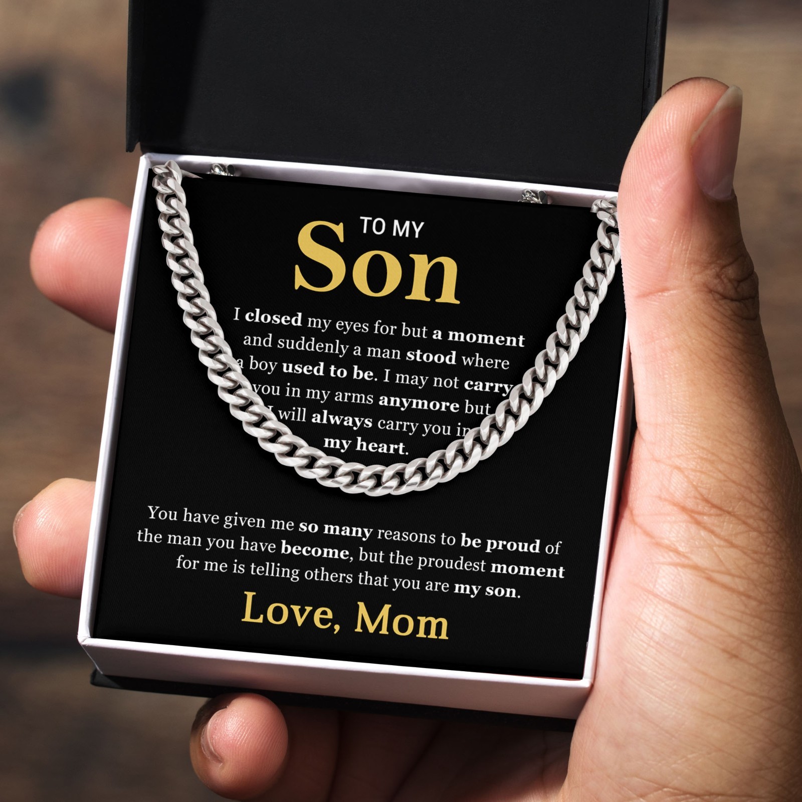To My Son from Mom Necklace Cuban Link Chain Mother and Son Jewelry Proud of You