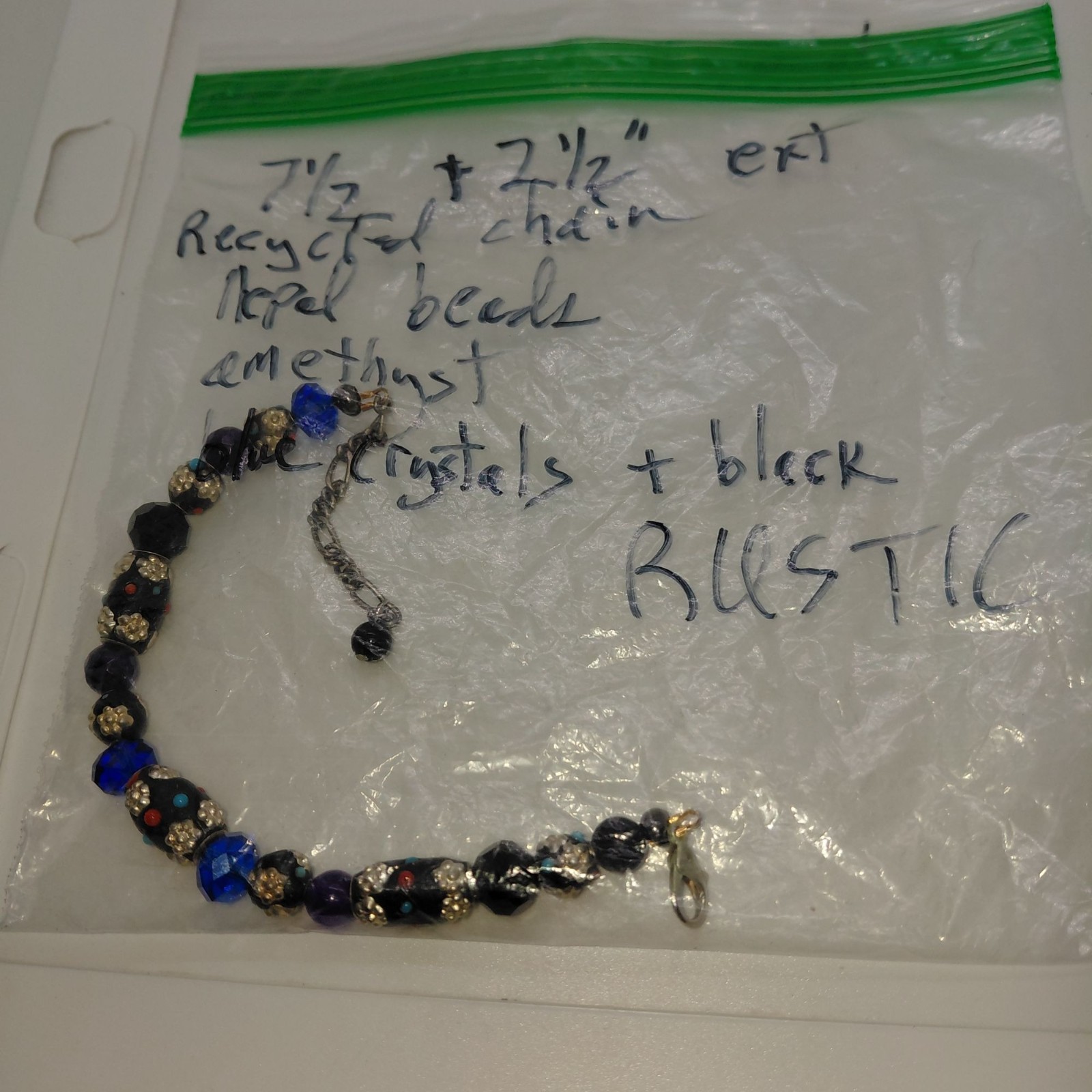 Beaded bracelet Nepal beads cobalt black crystals adjustable