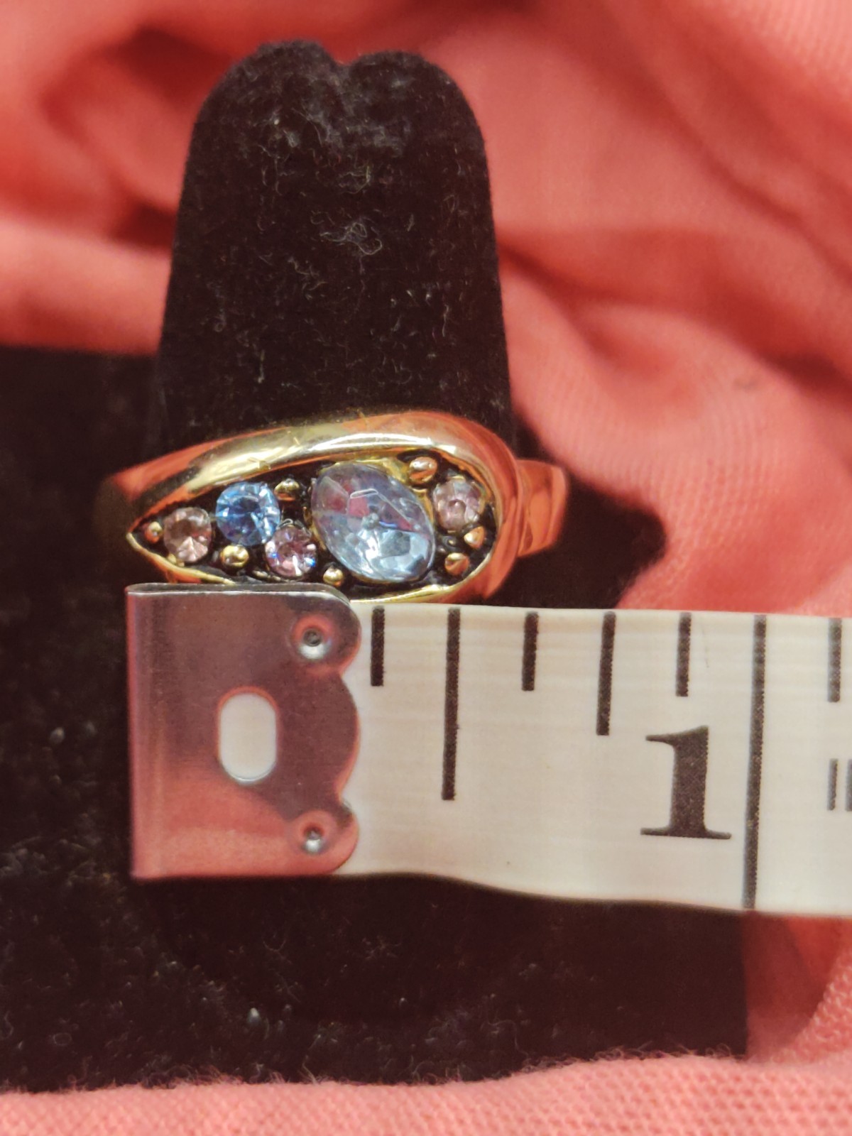 Gold Tone Blue Pink Gemstone Gem Stone Crystal Rhinestone Ring 7.75 Jewelry
