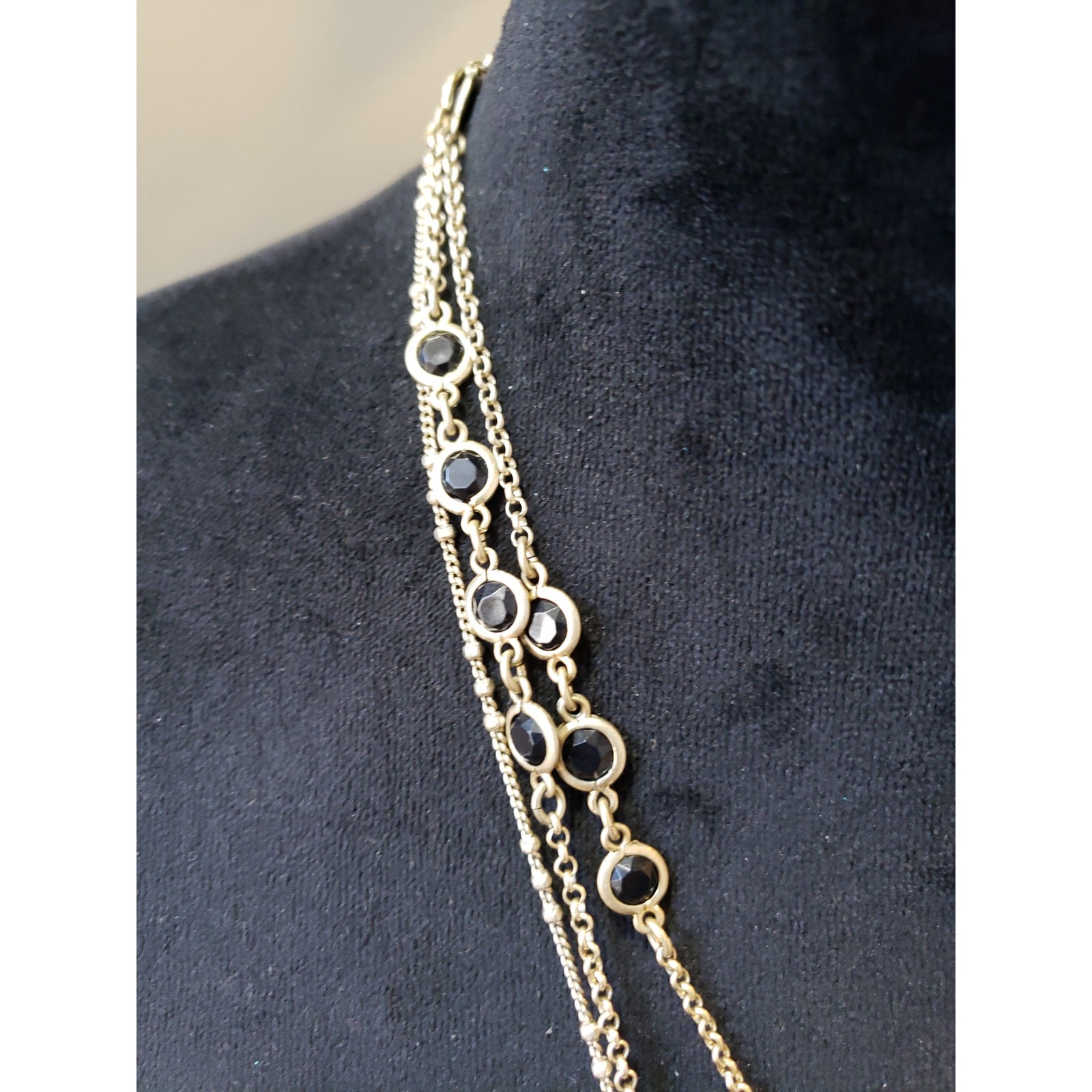 Women’s Gold Tone Layered Necklace Black Crystal Key Pendant Vintage Style
