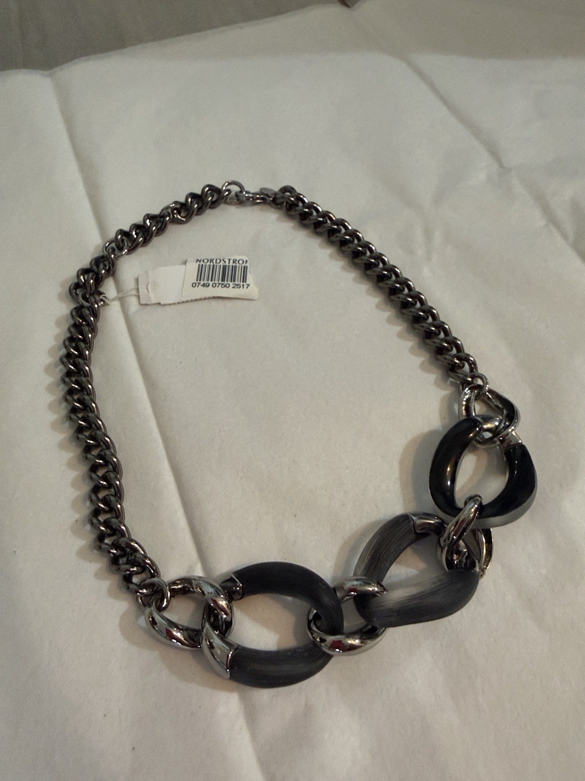 NWT Alexis Bittar Black Lucite Link Chain Necklace in Gunmetal