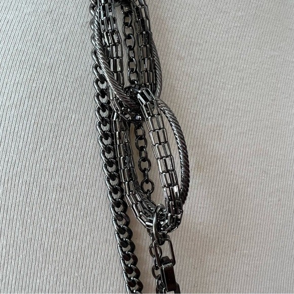 Long Layered Gunmetal Chain Necklace with Knot Details Fashion Jewelry